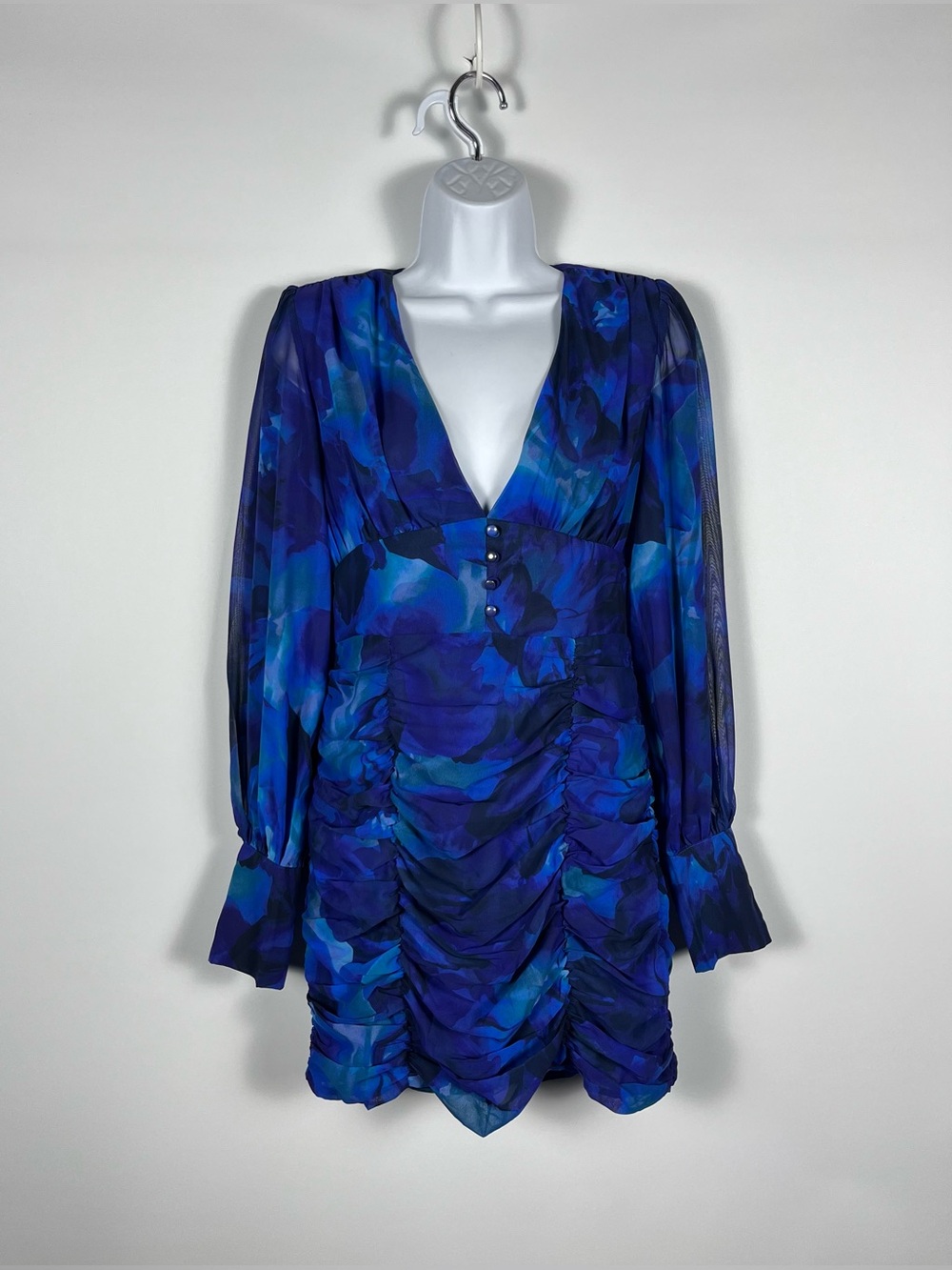 Runaway The Label "Charisma" Mini Dress Blue Floral Watercolor Motif Size 4
